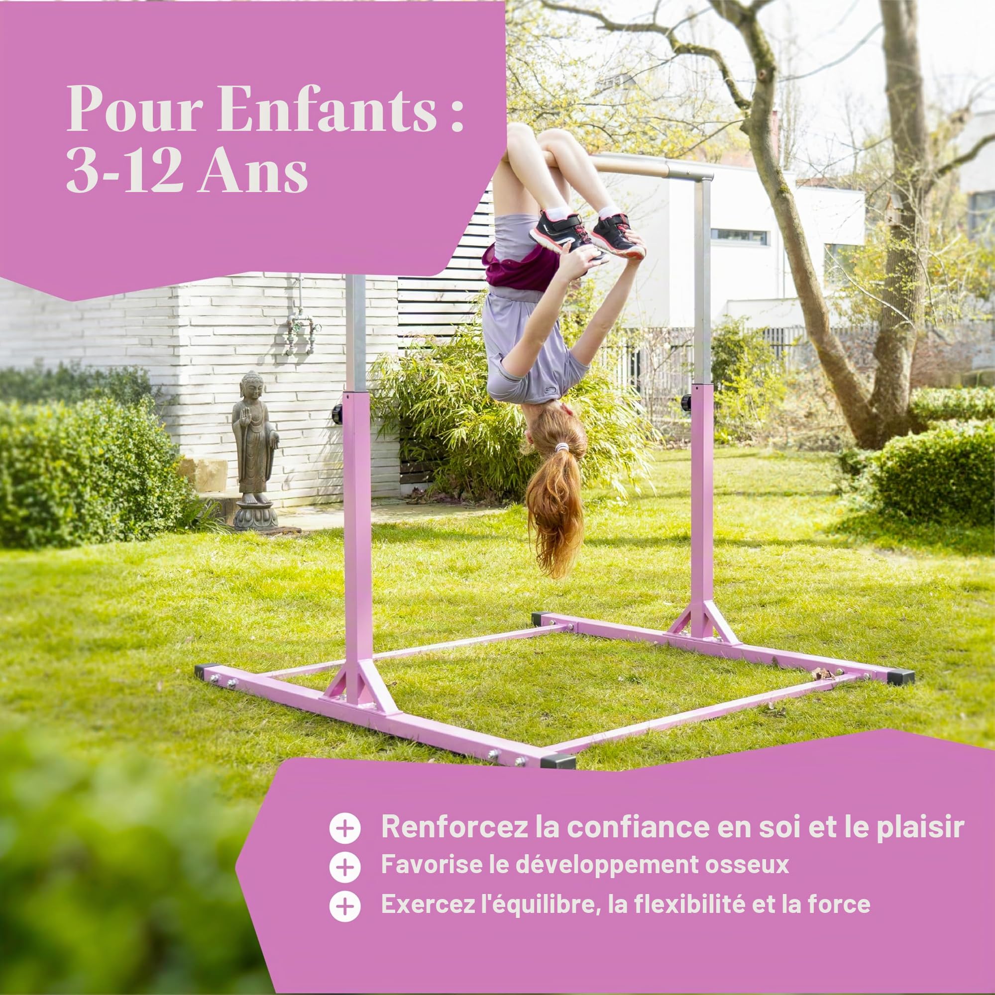Müller & Blum Barre de Gymnastique Premium pour Enfants, Appareil de Gymnastique réglable en Hauteur pour intérieur & extérieur, capacité de Charge 200 kg, optionnel avec Tapis