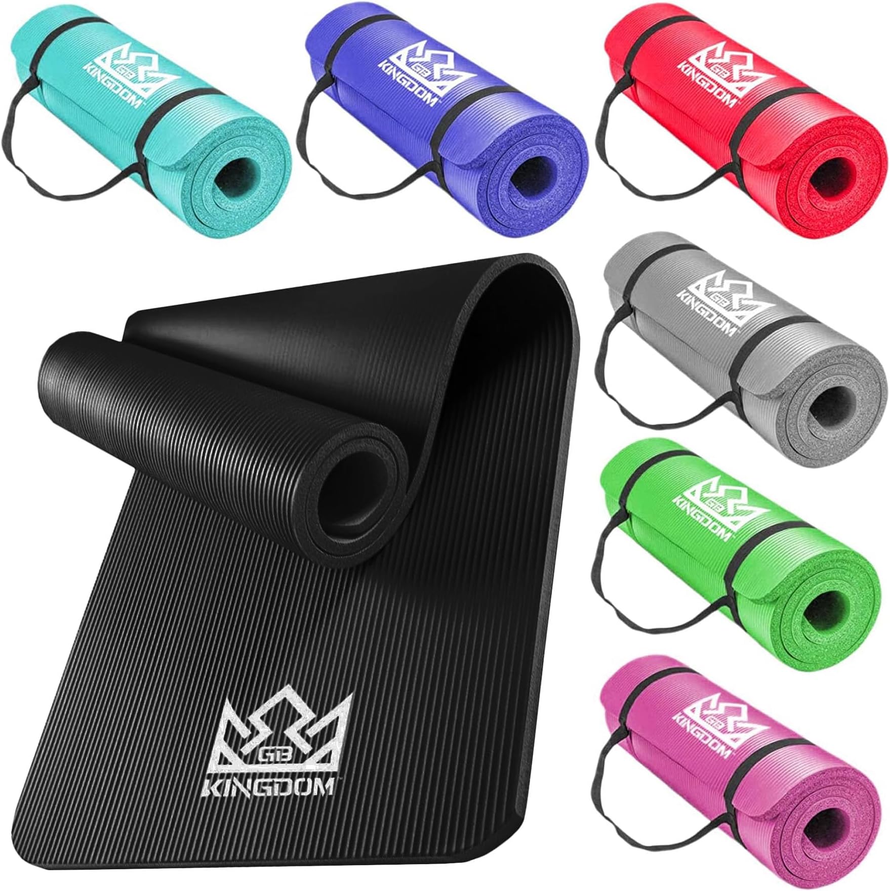 Kingdom GB Supreme+ 20mm Extra Thick All Purpose NBR Yoga Foam Mat With Carrying Strap for Men Women Gym Workout Fitness Pilates Floor Exercise High Density Anti Tear Non Slip Extra Cushion Black