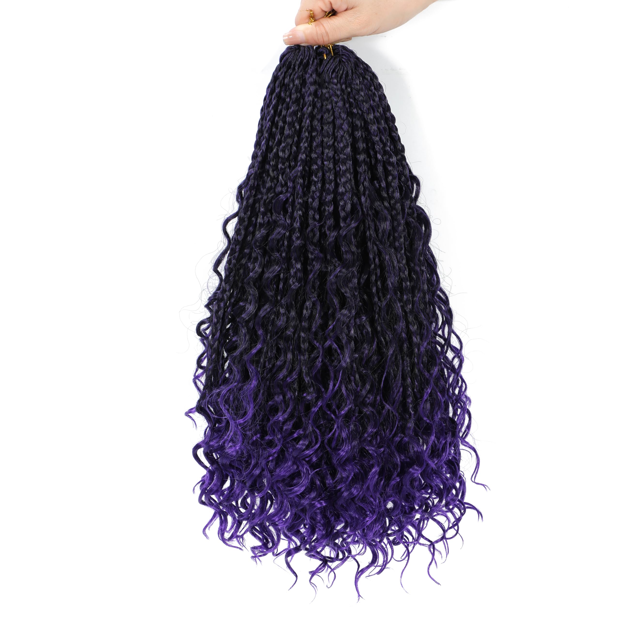 Crochet Braids Hair Extensions 8 Packs 14 Inch Boho Braids with Curly Ends Pre-Looped Crochet Hair Extensions for Black Women Goddess Braid Extensions Hair(1B/Purple#)
