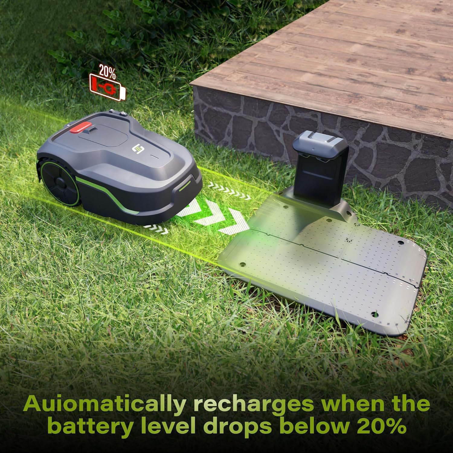 Cortacésped Robótico Inteligente, Mapeo Inteligente De 800 M²,Recarga Automática,Pendiente del 35%,Corte De 30-60 Mm,WiFi/Bluetooth, Resistente Al Agua Ipx5,para Jardines Y Césped