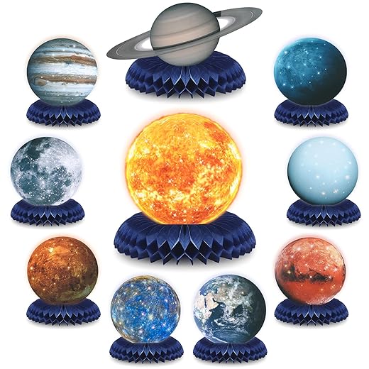10 Pieces Space Solar System Theme Honeycomb Centerpieces Table Topper Outer Space Party Supplies Planet Honeycomb Galaxy Photo Booth Props for Kids Birthday Party Decorations Baby Shower Supplies