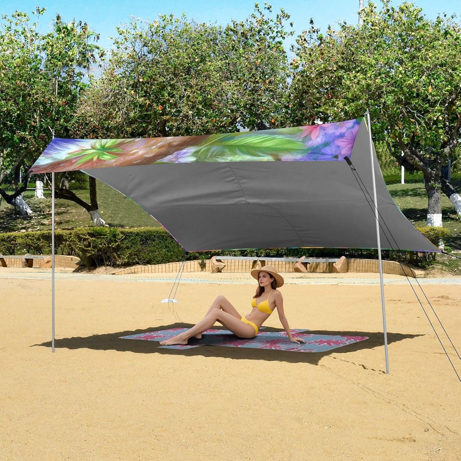 ALAZA Cute Sloth Animal Beach Tent Sun Shelter UPF50+ Protection Beach Shade Canopy w/ 4 Sandbags for Outdoor Camping, Fishing, Backyard Fun, Picnic, 10x9 ft