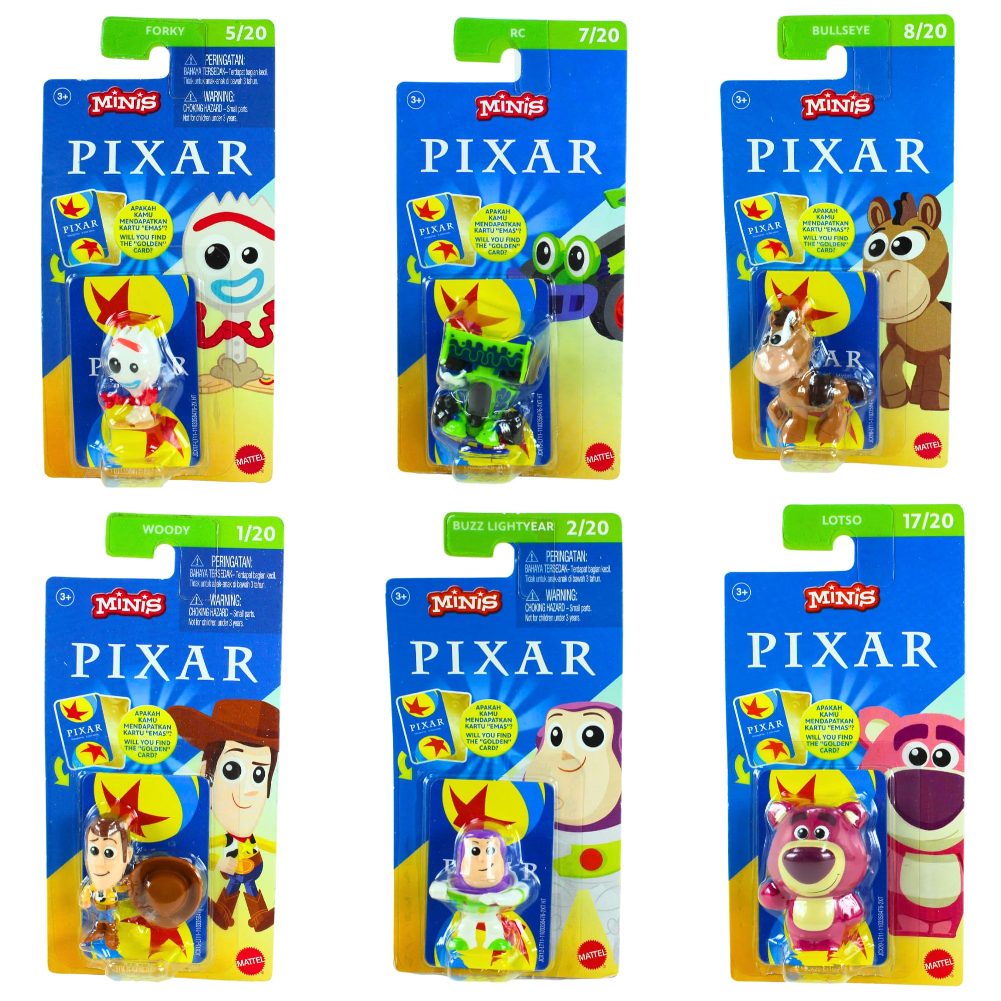 Disney Pixar Mini's 2.5" 6cm Collectible Character Play Figures Toy Story, Incredibles & Monsters Inc - (Toy Story 6 Pack Set 2)