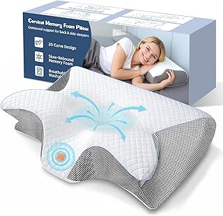 Nackenkissen Orthopädisches Memory Foam Kissen Ergonomisches 3D Nackenstützkissen für Rücken- & Seitenschläfer, Höhenverstellbares Kopfkissen 60×35×7.5/11.5cm, Atmungsaktiver Waschbarer Bezug