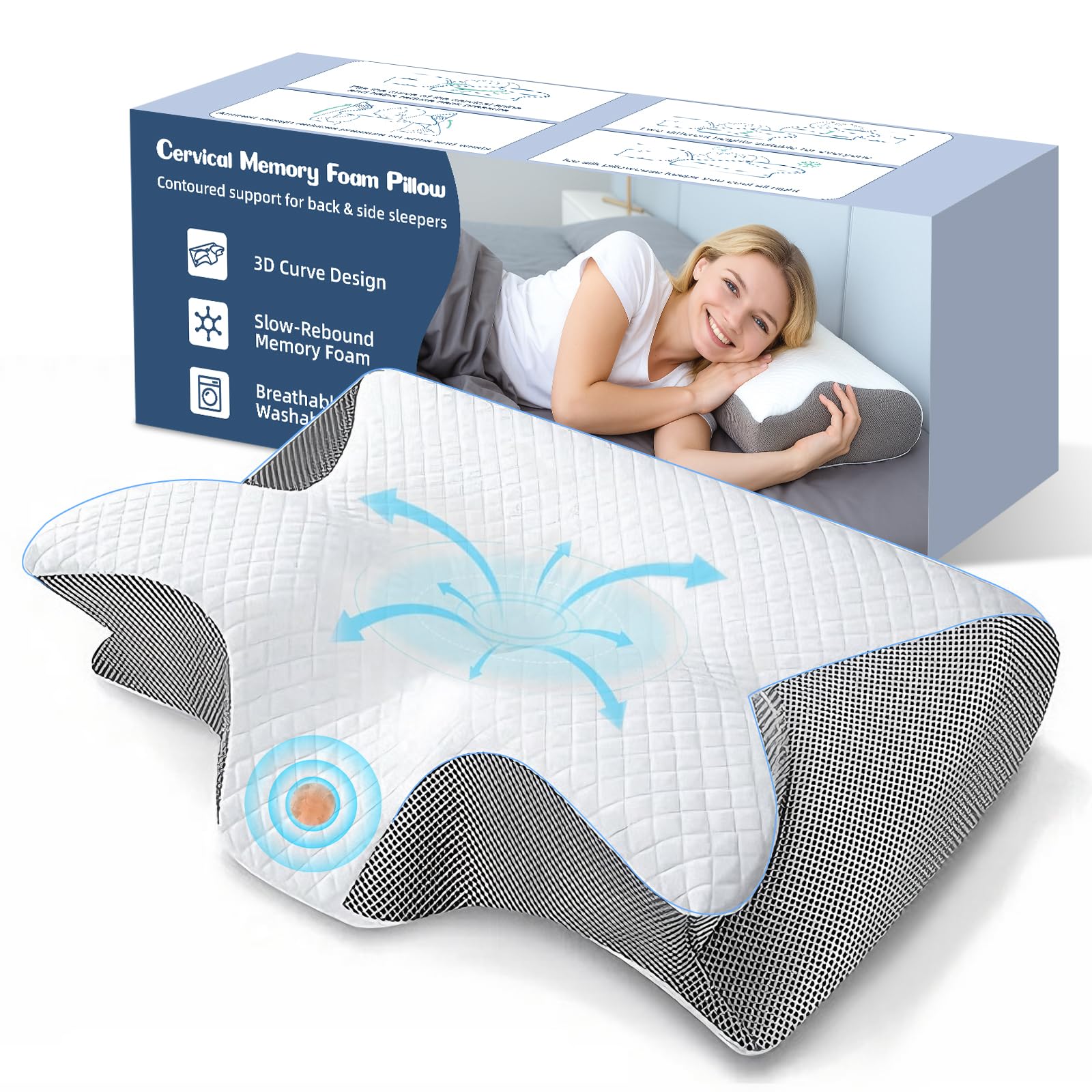 SaiXuan Nackenkissen Orthopdisches Memory Foam Kissen Ergonomisches 3D  Nackensttzkissen fr Rcken- & Seitenschlfer, Hhenverstellbares  Kopfkissen 60357.5/11.5cm, Atmungsaktiver Waschbarer Bezug : Amazon.de:  Kche, Haushalt & Wohnen