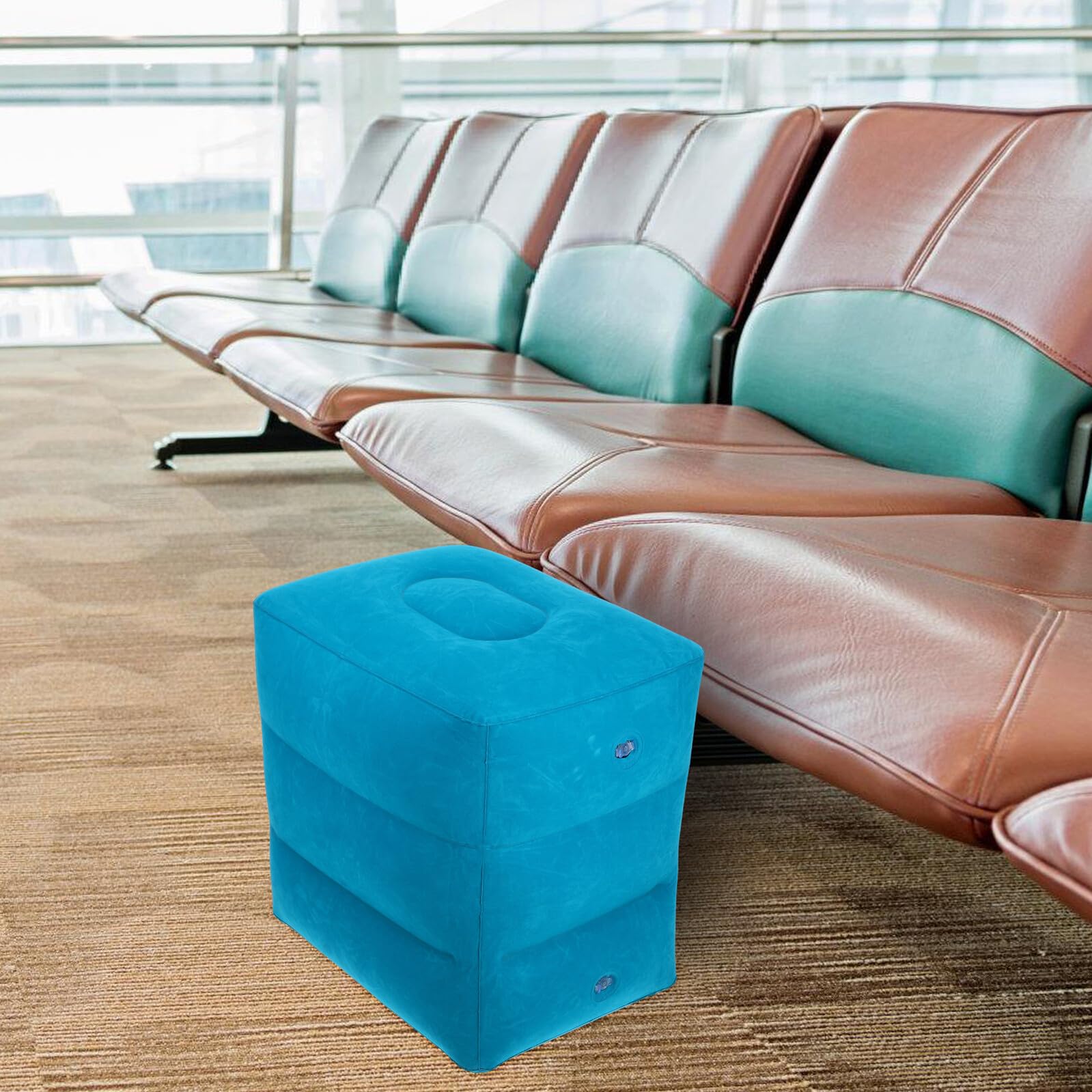 Reposapiés Inflable para Viajes y Oficina, Diseño Ergonómico Ajustable Superficie y Lavable, Soporte Multifuncional, Coche y Escritorio