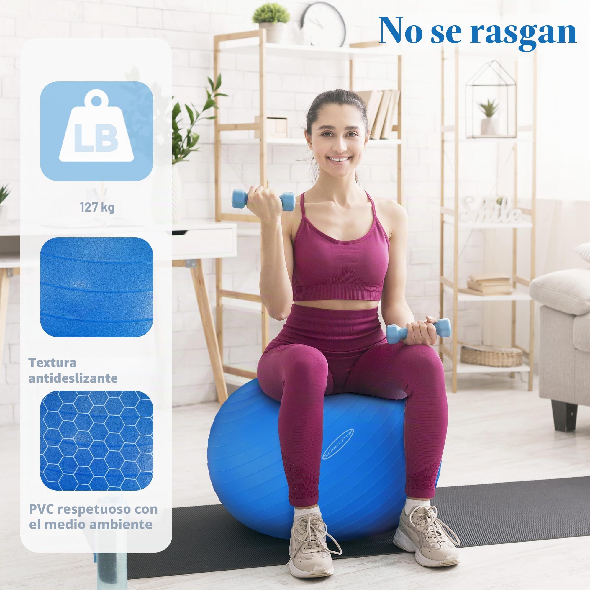 BalanceFrom - Pelota de Ejercicio Antideslizante y Antideslizante para Yoga, Pelota de Fitness con Bomba rápida, Capacidad de 2 Libras, Azul, 38-45 cm, S
