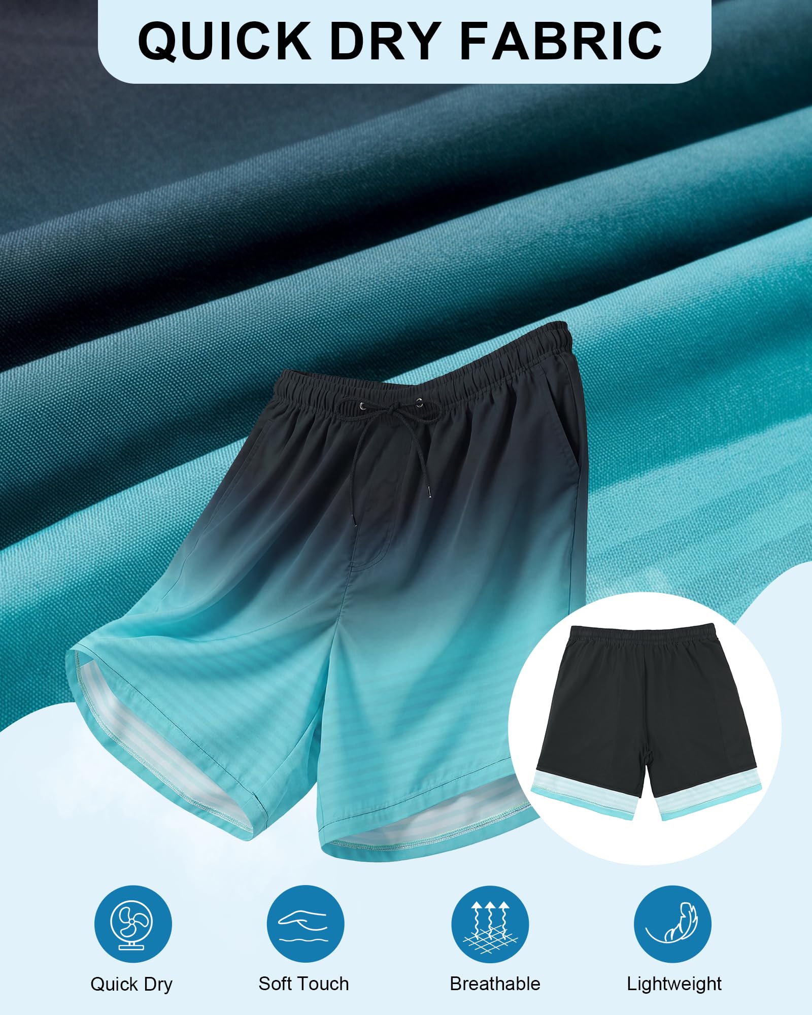 American Trends Męskie kąpielówki męskie kąpielówki męskie kąpielówki z wkładką kompresyjną, czarny niebieski gradient, L, Czarny niebieski gradient, L