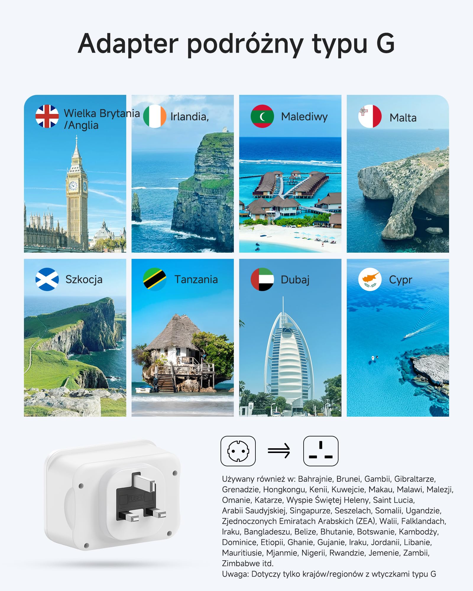 LENCENT Adapter Anglia Niemcy Wtyczka,6-w-1 Typu-G Adapter Podróżny Wtyczka | z 2 USB-A, 2 Typ C i 2 AC-Wtyczki, UE do UK Szkocji, Irlandii, Walii, Malediwów, Wielkiej Brytanii ładowarka ścienna, Biały