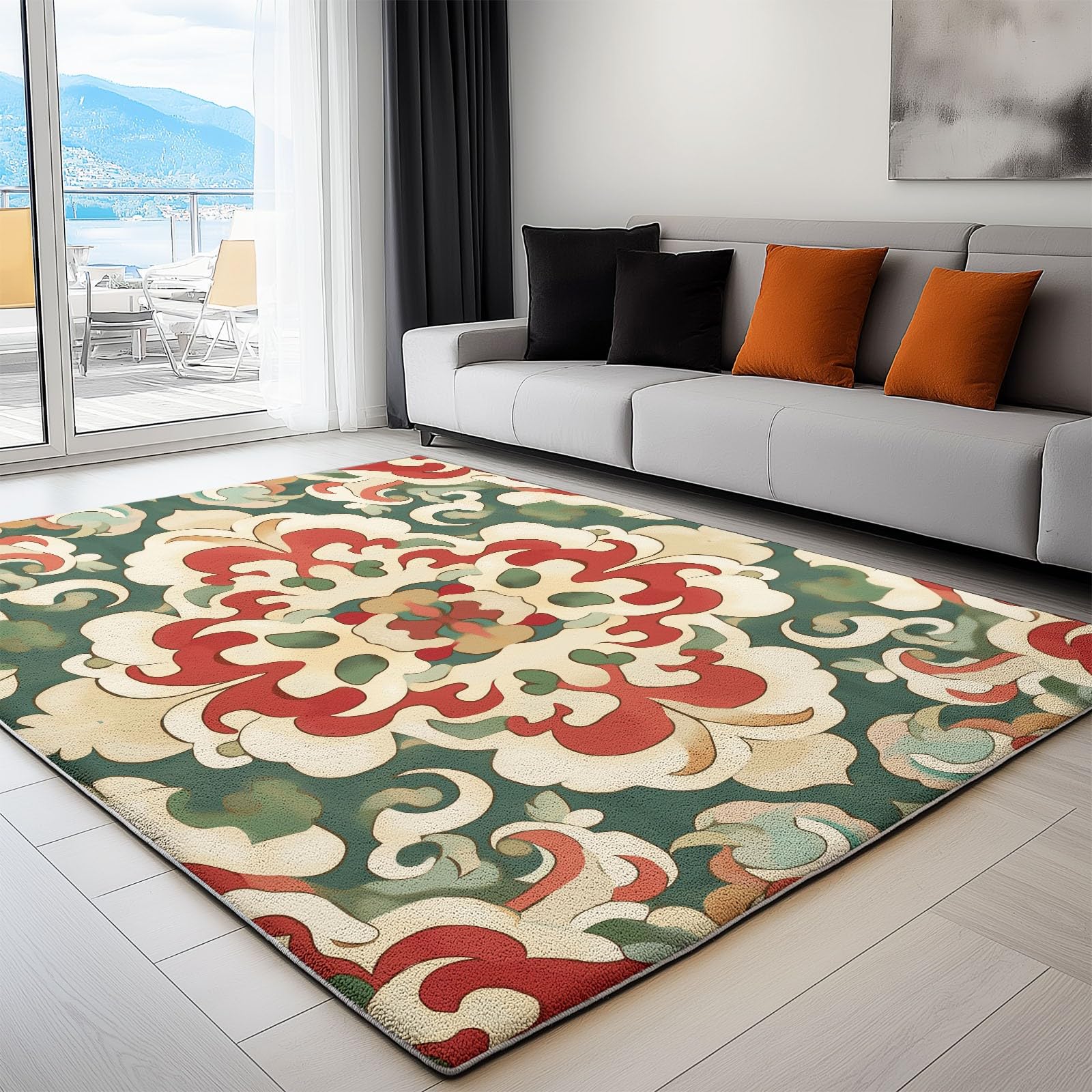 Générique Tapis Lavable en Machine 120 x 180 cm Chine Traditionnel Imprimé Tapis Poils Courts Anti-Poussière – Design Élégant et Antidérapant – Parfait pour Salon, Chambre et Couloir, Couleur