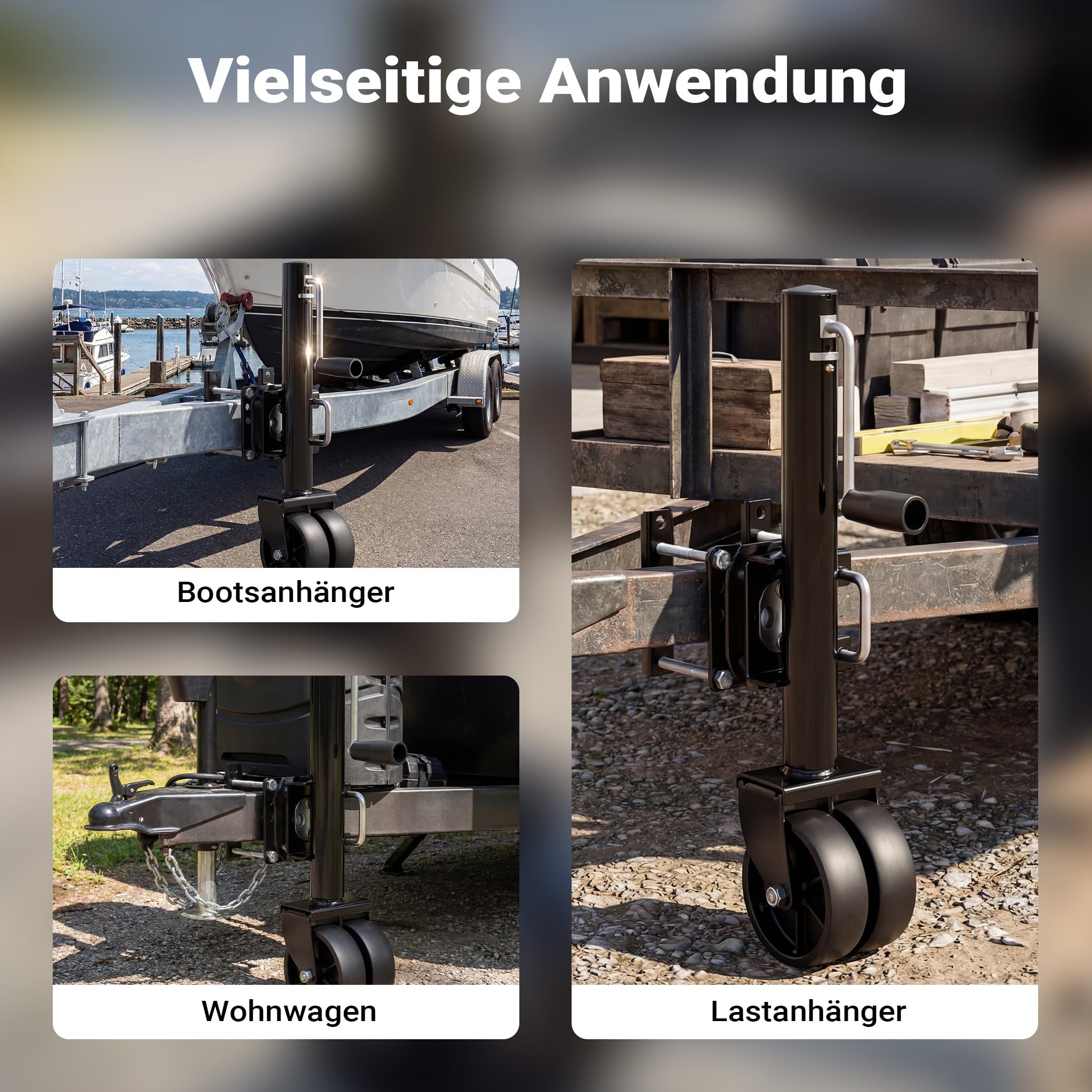 Wiltec Doppelstützrad bis 680 kg, Anhängerstütze aus Stahl, Stützlast Bugrad mit Schwenkarm, Schwerlast Abstellstütze mit Zwillingsrädern
