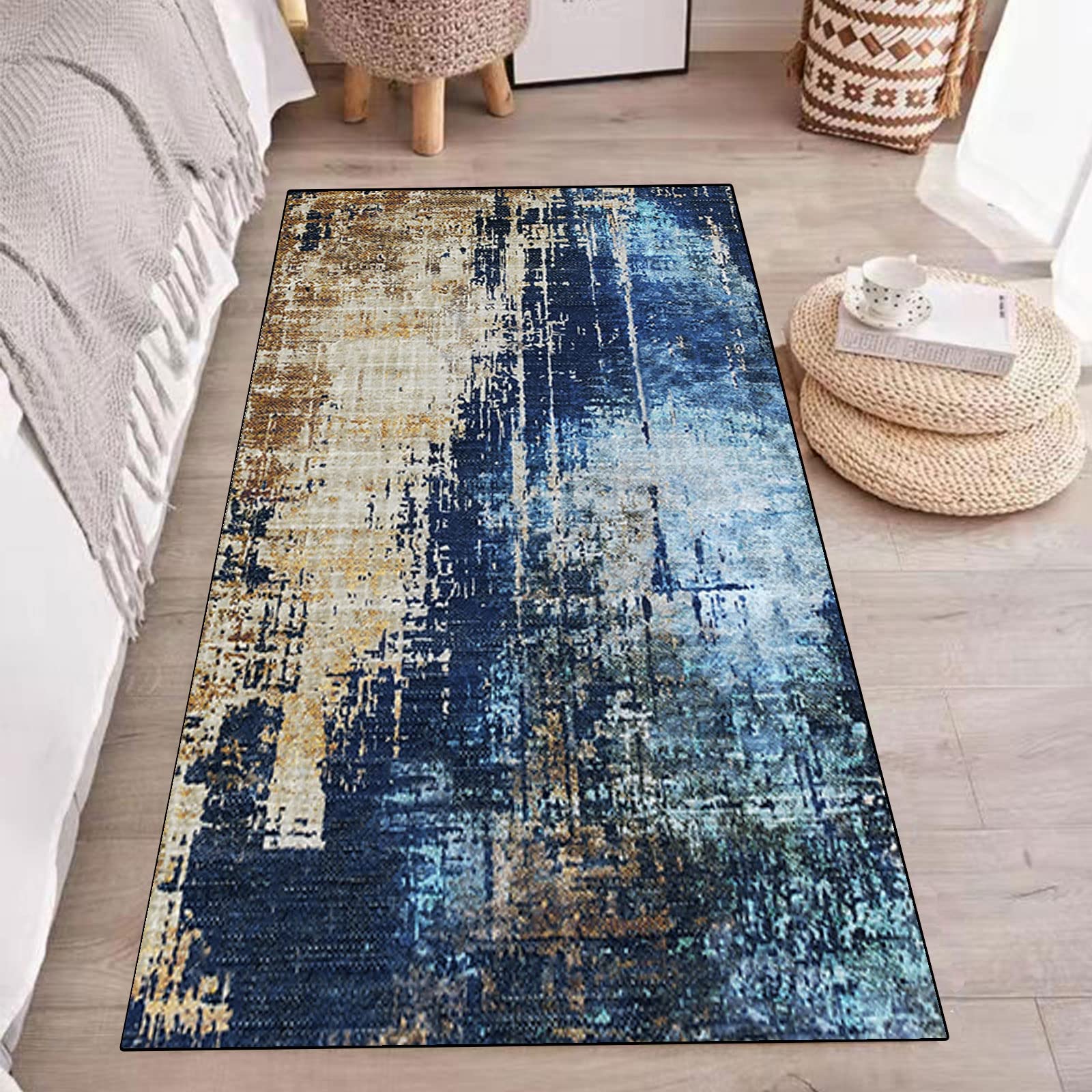 Teppichläufer Modern Küchenläufer Niederflor Flurläufer,Bunter Modern Geometrisch rutschfest Waschbar,für Korridor,Schlafzimmer,Innen Wohnzimmer,Küche - Anpassbar