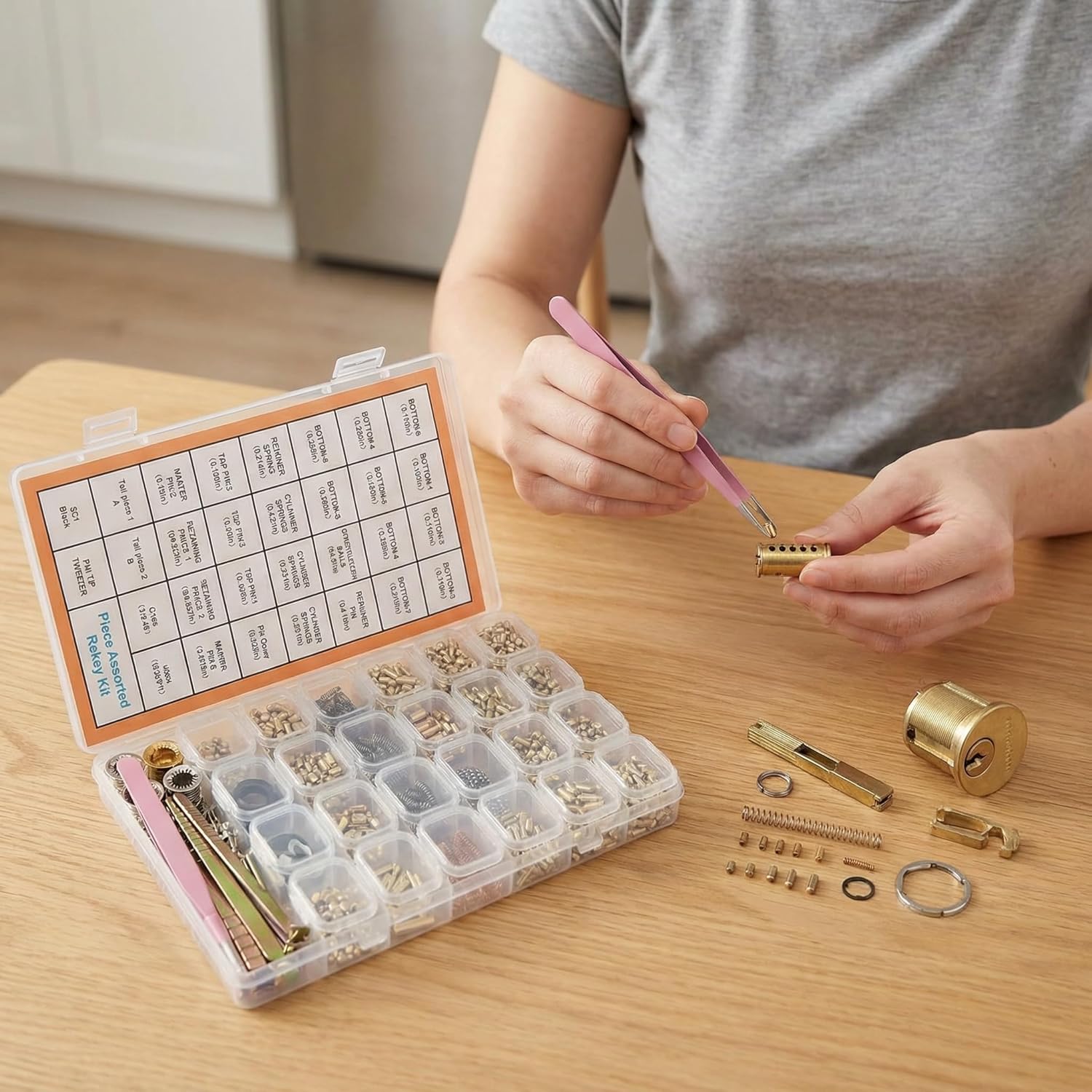 SC1 SC4 Compatible Sc-hlage Rekey Kit for Residential Door – Includes Bottom Pins 500 PCS (0–9), Top Pins, Springs, Caps, Lock Tailpiece. 5 commonly Service Tools & 3 Test Keys Repair Rekeying Kit