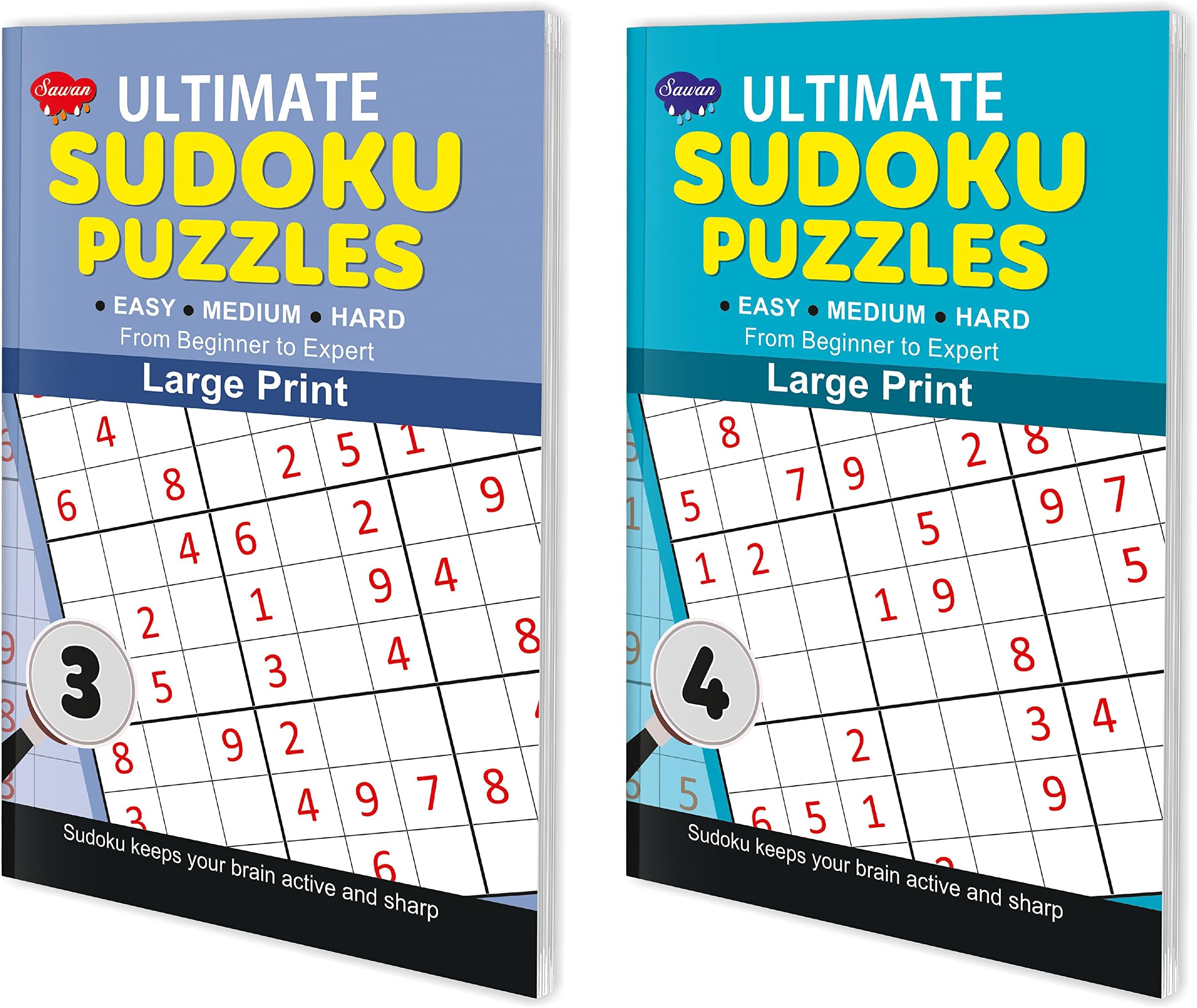 Sawan Present Set Of 2 Ultimate Sudoku Puzzles Easy to Expert | Easy, Medium, Hard 1 & 2 ( Large Print with Answers )