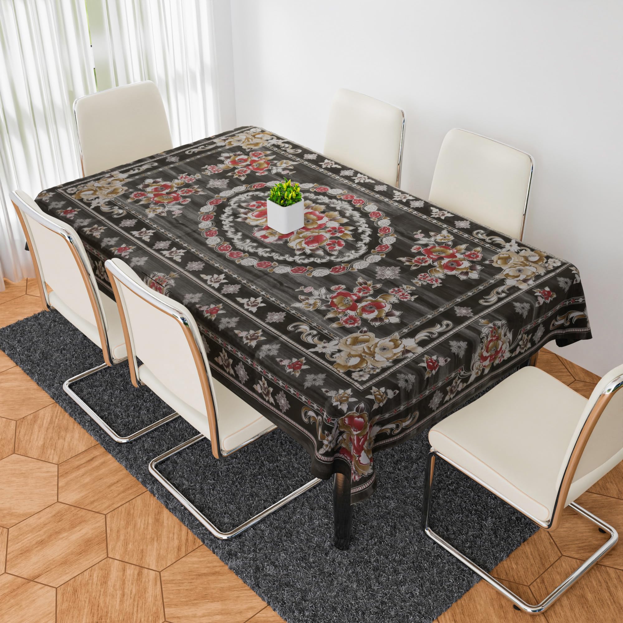 Kuber Industries Dining Table Cover | PVC 6 Seater Table Cloth Cover | Table Cover for Dining Table | Passion Flower | 60x90 Inch | DTC | Black