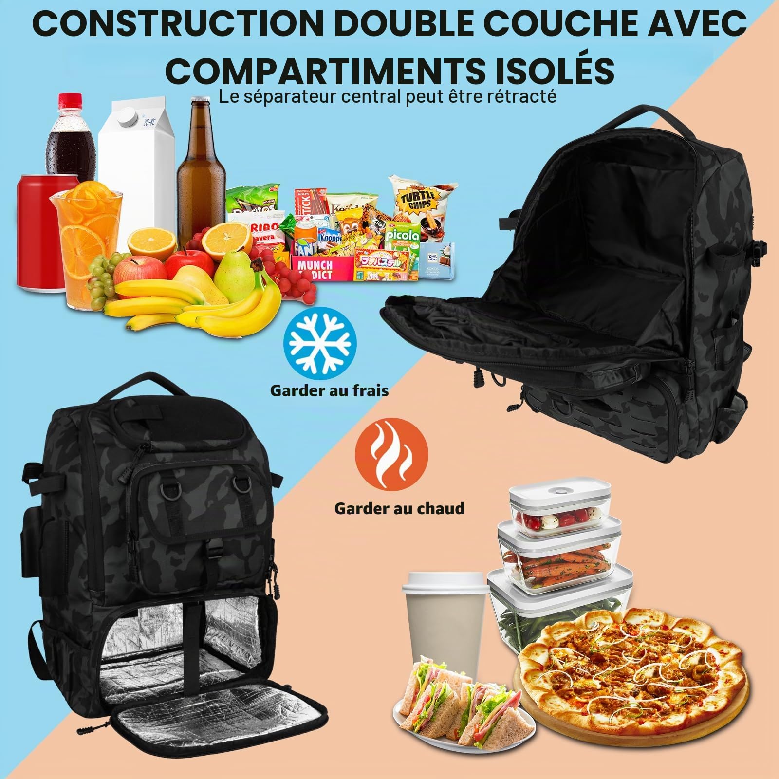 Hp hope Sac à dos de pêche avec porte-canne et refroidisseur, 40 l Sac d'équipement de pêche, équipement de pêche, sac à dos, équipement de pêche, 40 Liter, Sac à dos