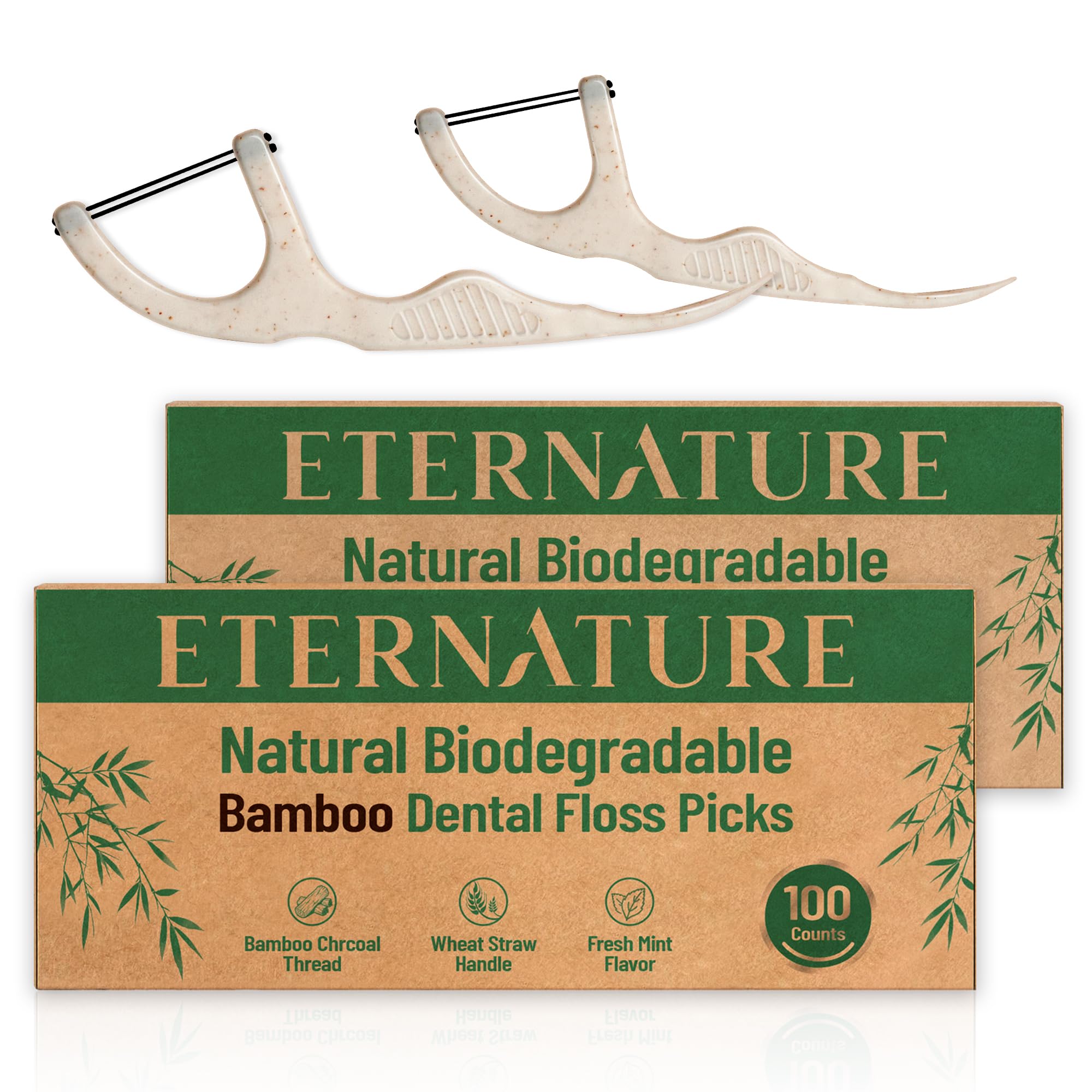 Floss Picks for Adults Dental Floss Picks with Bamboo Charcoal Double Thread Floss Biodegradable Wheat Straw Flossers Eco
