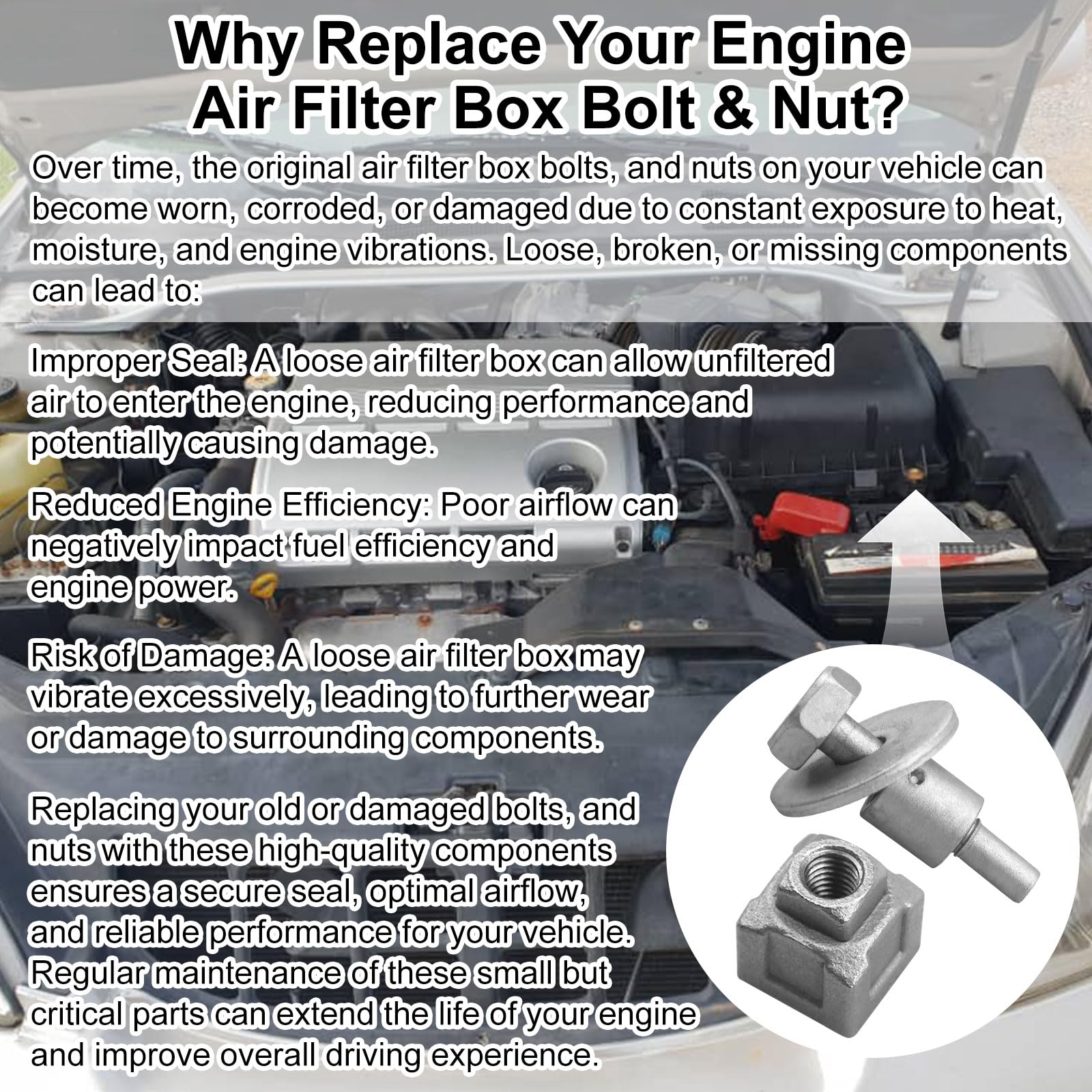 Aulpq Engine Air Filter Box Bolt Washer & Nut, for Toyota