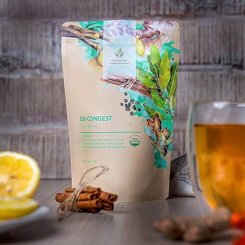 Miniatura 6 de Gardenika Decongest - Té de hojas sueltas  Hojas orgánicas sin cafeína  Mezcla ayurvédica de salud y bienestar con cúrcuma, canela, regaliz y raíz