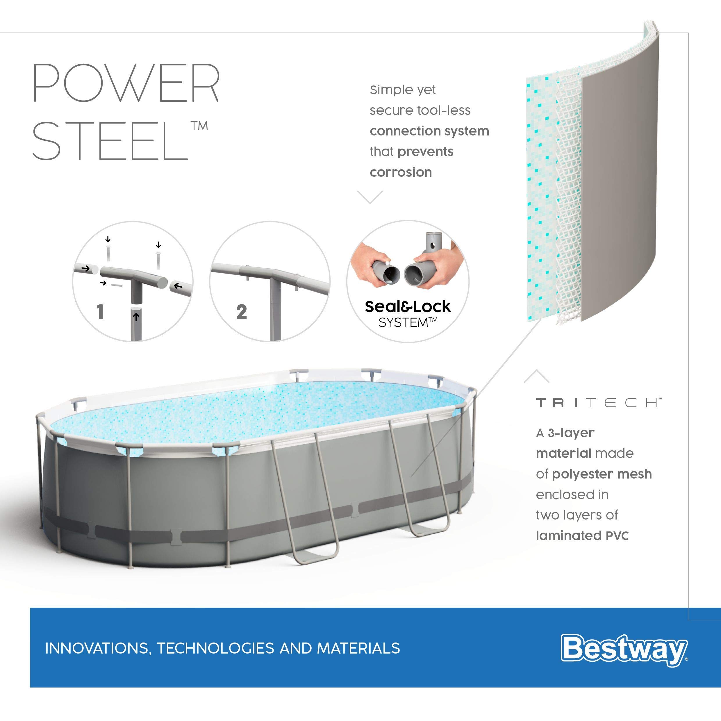 Bestway Power Steel Oval Basen Ogrodowy, Szary, 488 x 305 x 107 cm