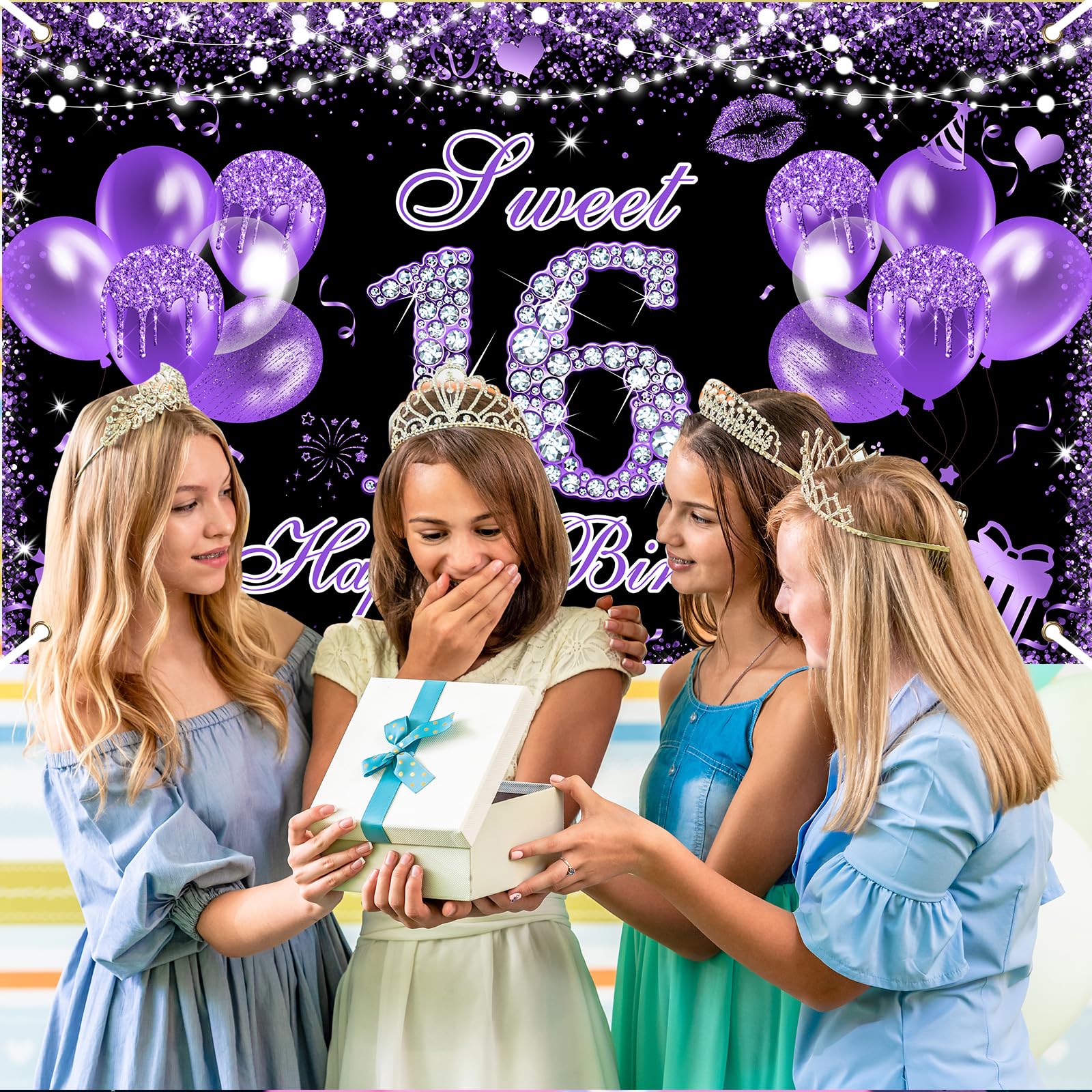 Avezano 7x5ft Happy Birthday Backdrop Glitter Silver Pink