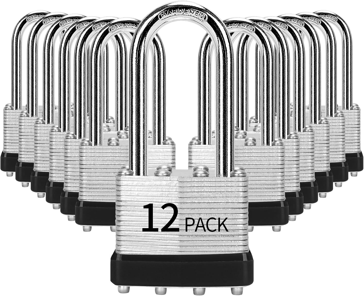 Padlocks Keyed Alike, Pack of 12, Laminated Metal Keyed Lock (1-9/16″, 40mm), Padlocks with Identical Key, Lengthy Shackle, for Toolbox, Locker & StorageUnit or Extra