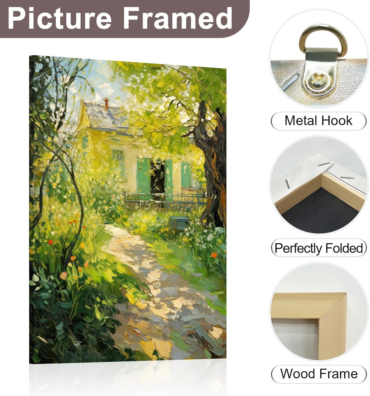 JGGXHM Wall Art Modern Artworks for Home Decor Canvas Prints Landscaped Backyard Patio Garden Plants Pictures for Living Room Decor -(55x75cm) 22x30in internal frame