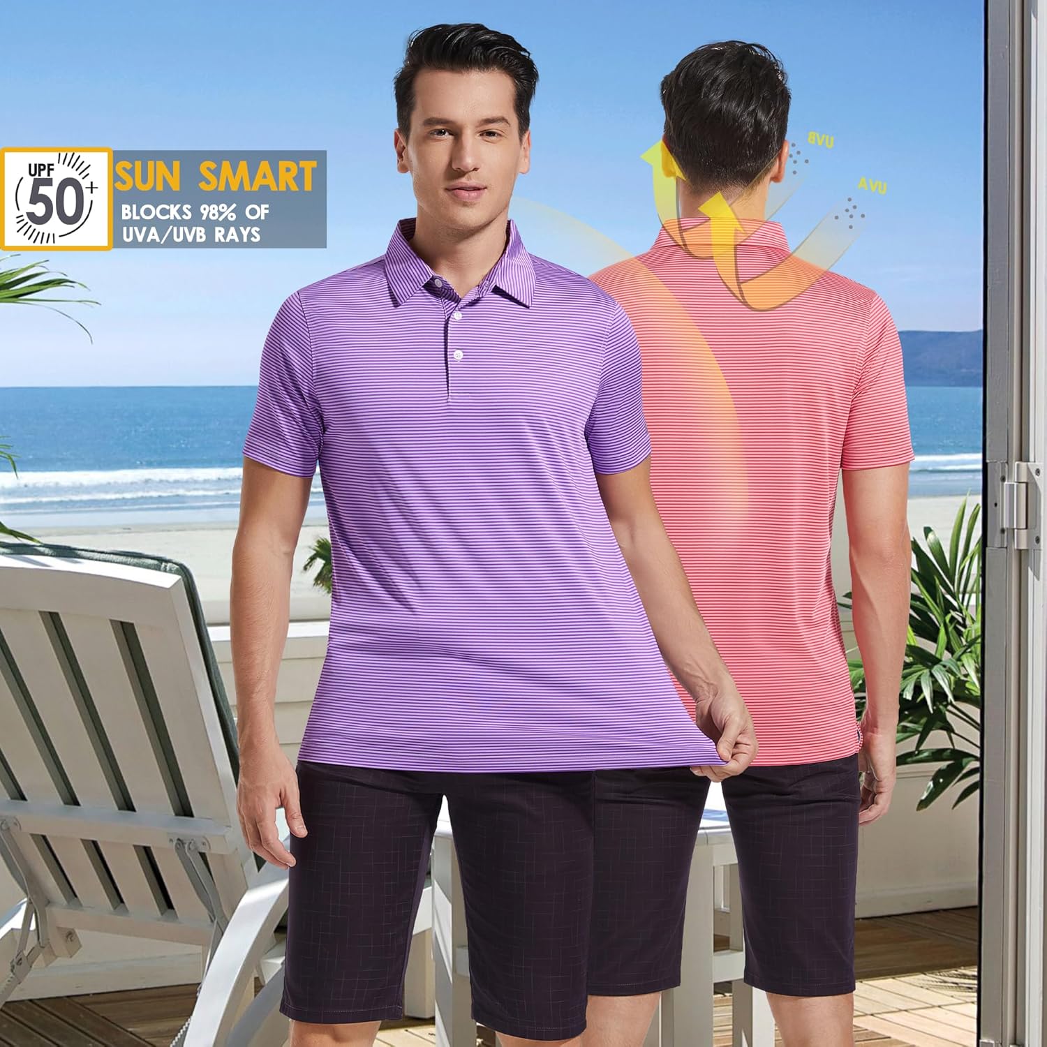 Mens Golf Polo Shirt Moisture Wicking Dry Fit Performance Athletic Short Sleeve Striped Golf Shirts for Men - Image 7