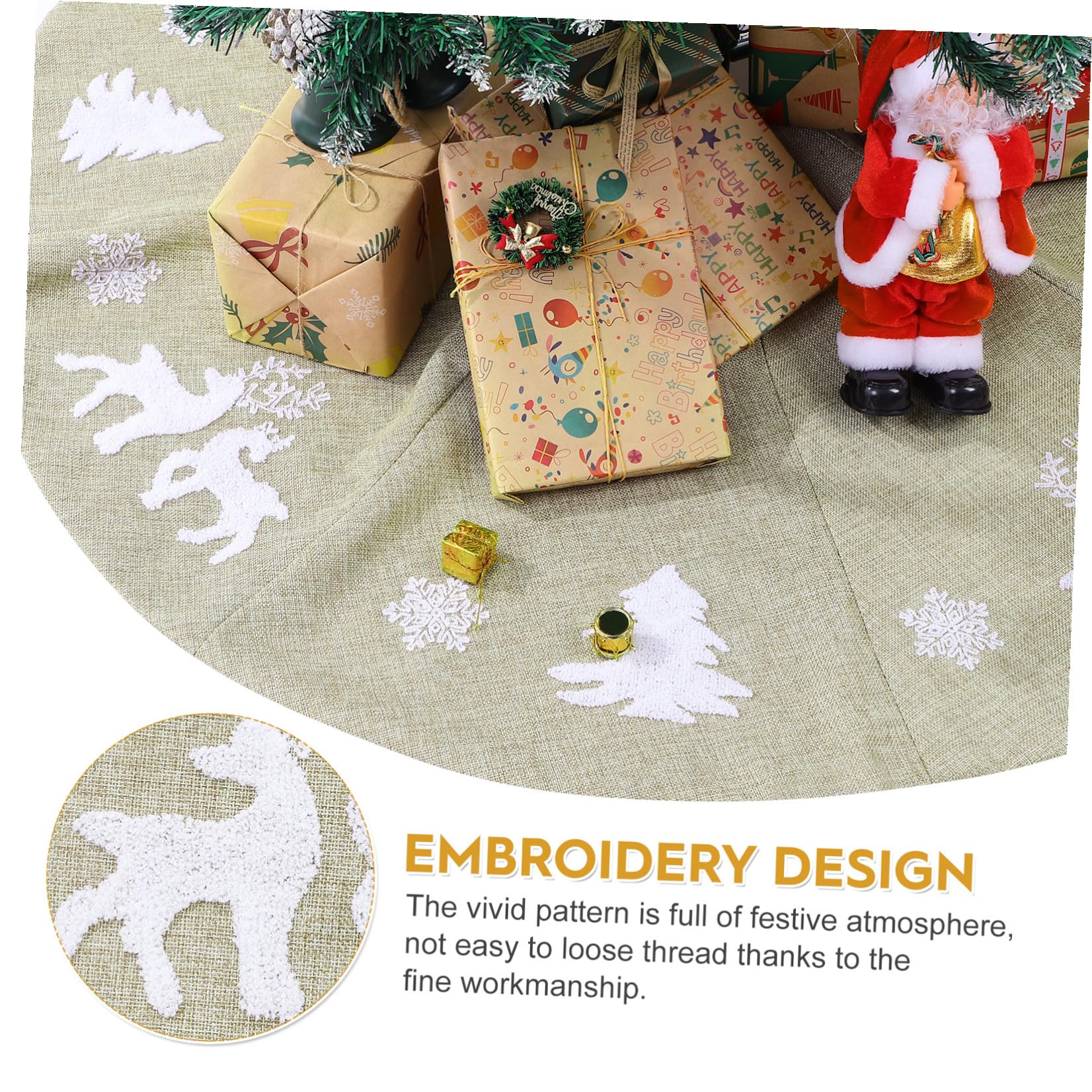 POPETPOP 1pièce Jupe de Sapin de Noël Tissu Épais avec Broderie Festive Cache-Pied Décoratif pour Intérieur Jupe de Noël avec Motifs Flocons et Cerfs Décoration Traditionnelle Élégante