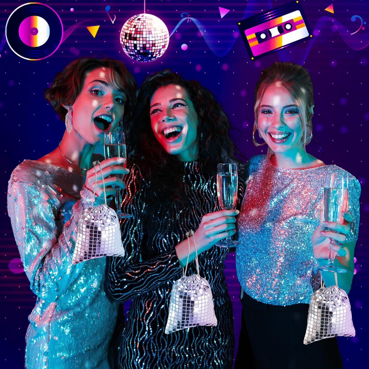 Locmeo 16 Pcs Disco Bags 6 x 7 Inch Disco Sequin Bag Bachelor Party Favors Gift Drawstring Glitter Decoration for 70s 80s Retro Wedding Bridal Shower Bachelor Party - Image 5