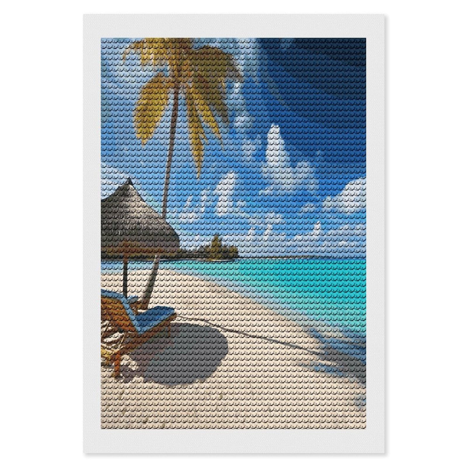 LDGSUPH Tropical Beach Diamond Painting Kits for Adults Paint with Diamond Pictures Art DIY Full Drill Diamond Dots Painting Personalized Diamond Photo for Home Wall Decor Gift 8"x12"