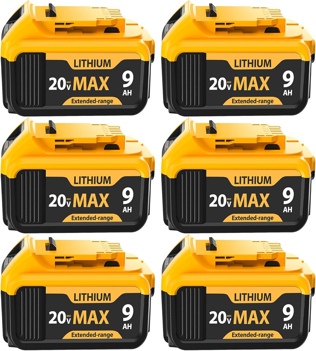6 Packs 9000mAh Replacement for Dewalt 20V MAX Battery High-Capacity Lithium-Ion Batteries Compatible with DCB200, DCB208, DCB206, DCB205, DCB203, DCB180 and 20V Cordless Power Tools