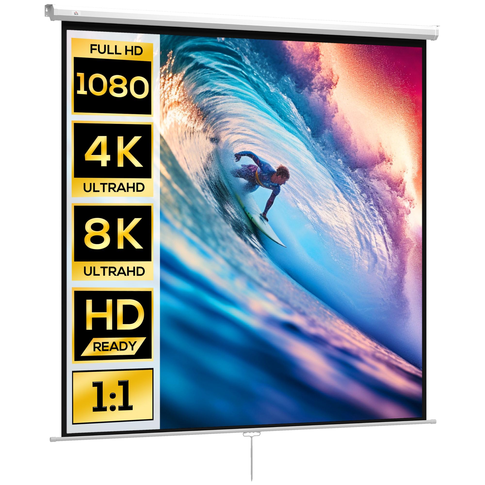 HOMCOM Écran de Projection 120" 1:1 223x8x223cm Blanc