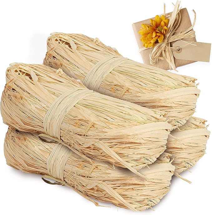Natural Raffia Ribbon Bundles, Raffia Ribbons for Gift Wrapping