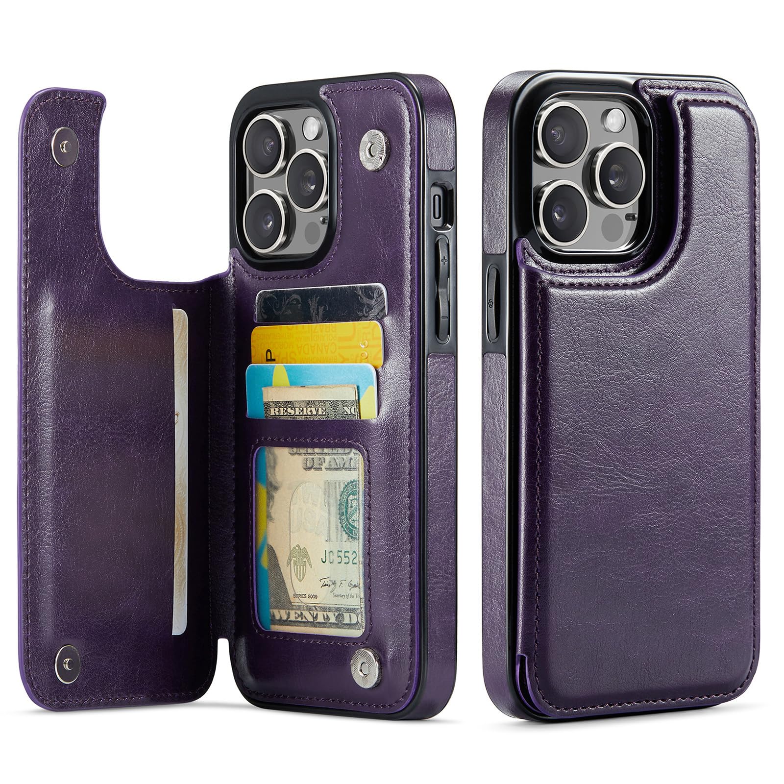 Wefor for iPhone 14 Pro Max (6.7 inch) Wallet Case with Card Holder, PU Leather Kickstand Card Slots Case, Double Magnetic Clasp and Durable