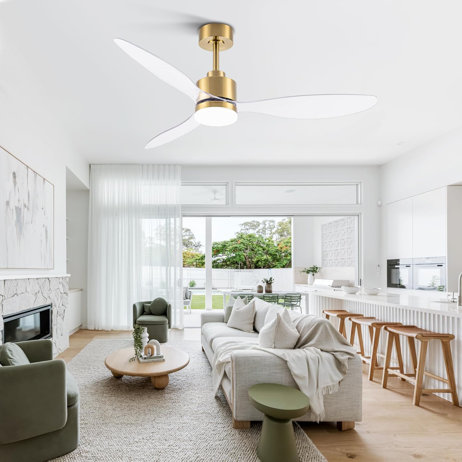 Gold and Clear 52 Inch LED Ceiling Fan with Remote Control