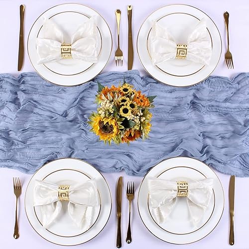 Miniatura 9 de SAJOO Camino de Mesa de Gasa Azul Polvoriento 10 Pies Boho Gasa Tela de Gasa Caminos de Mesa 120 Pulgadas Decoraciones de Mesa Rústicas para Boda