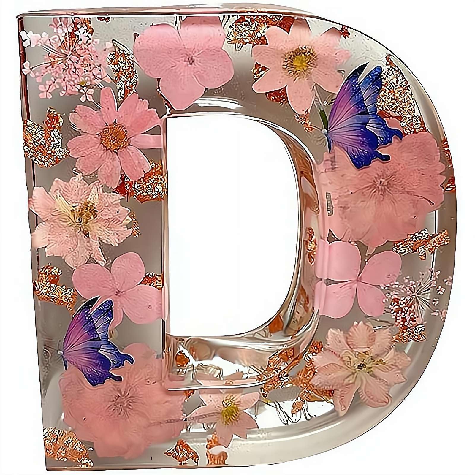 Handmade Floral Night Light, 2026 Floral Resin Night Light Letter, Flower Resin Letter Lamp with LED Lights, DIY Handmade Creative Letters Flower Lamp, For Various (D)