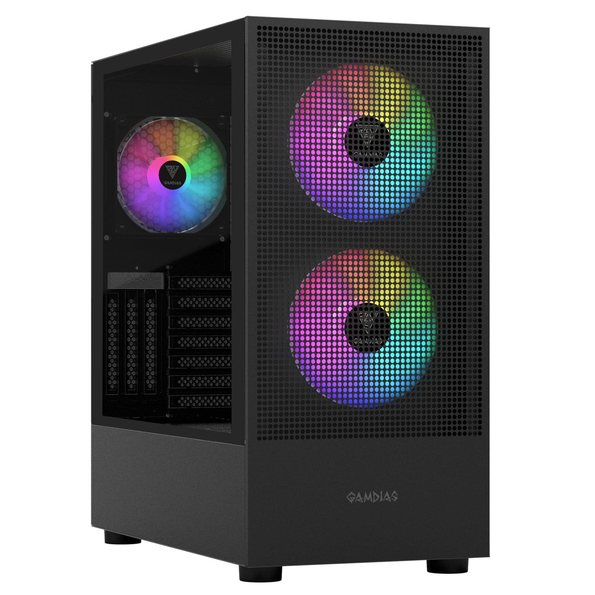 GAMDIASE-ATX Mid Tower Gaming Computer Case, Tempered Glass PC Case, USB Type-C, Built-in 2x140mm & 1x120mm PWM ARGB Fans, Up to Dual Radiator/AIO 360mm, 390mm GPU/VGA RTX 40 Series, 180mm CPU Cooler