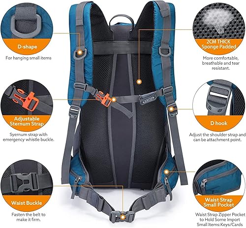 Miniatura 4 de G4Free Mochila de viaje de senderismo impermeable con cubierta para lluvia, mochila para acampar al aire libre para hombres y mujeres (gris azul)