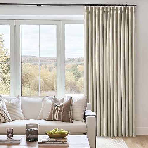 Miniatura 29 de Cortinas de lino 100% opacas de 90 pulgadas con pliegues de 2 paneles para sala de estar, con pestaña trasera plisada, cortinas oscuras con forma de