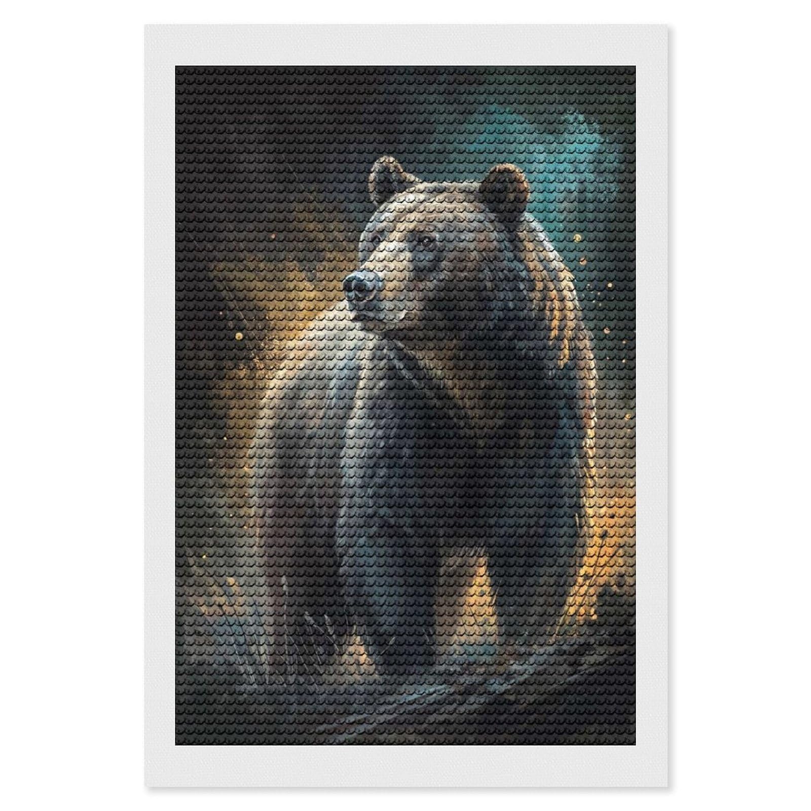 Junmoney Grizzly Bear in A Moody Forest Diamond Art Kit 8"x12", for Beginners, Vintage Style Decor, Good for Quiet Evenings, Festive Craft Gift