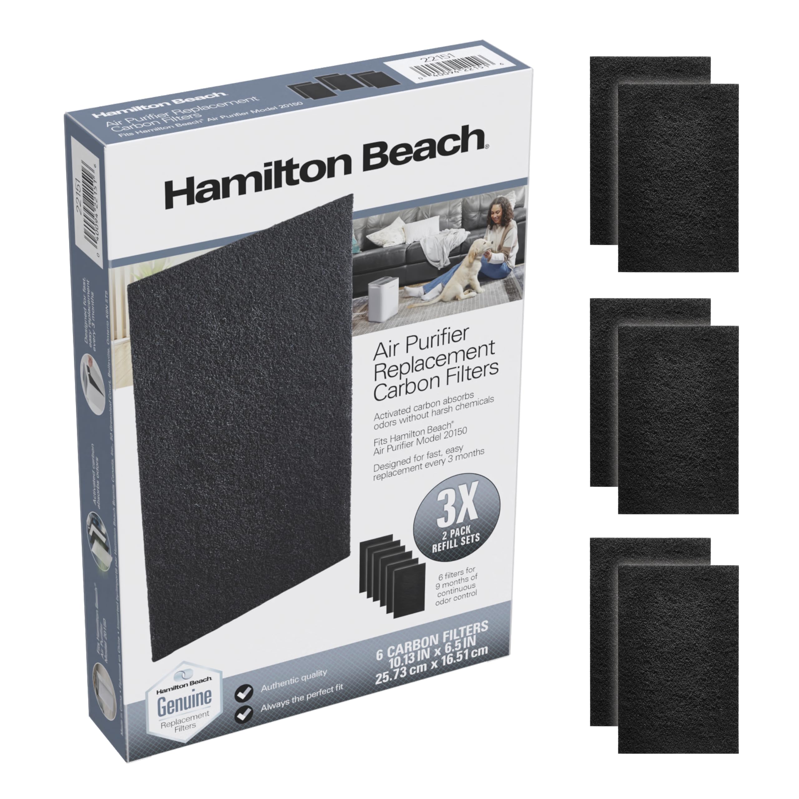 Filtres charbon actif Hamilton Beach 20150 pour purifier l'air intérieur
