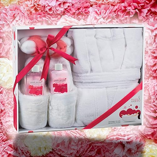 Miniatura 5 de Cesta de regalo de spa en casa de lujo con aroma a peonía rosa, bata de baño ultrasuave y zapatilla de felpa para mujer, juego completo de baño y