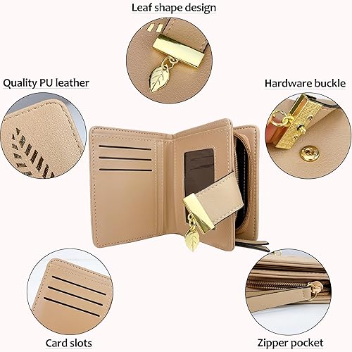 Miniatura 5 de VODIU Monedero corto de cuero para mujer, tamaño mediano, con hoja plegable, tarjetero, monedero pequeño, hebilla y cierre de embrague