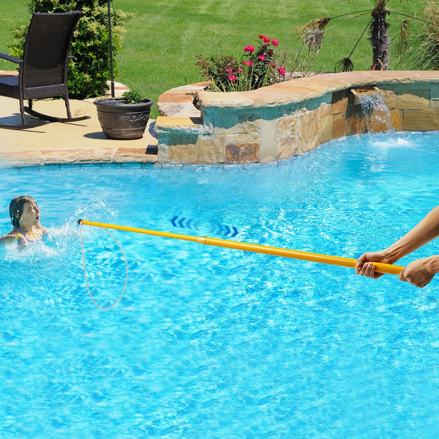Water Safety Pole, 14.76Ft Telescopic Pool Rescue Hook, Emergency Life Saving Rescue Equipment for Pool Water Park, Outdoors, Seaside, Beach, Lake, Swimming, Rafting, Boating, Flood Relief