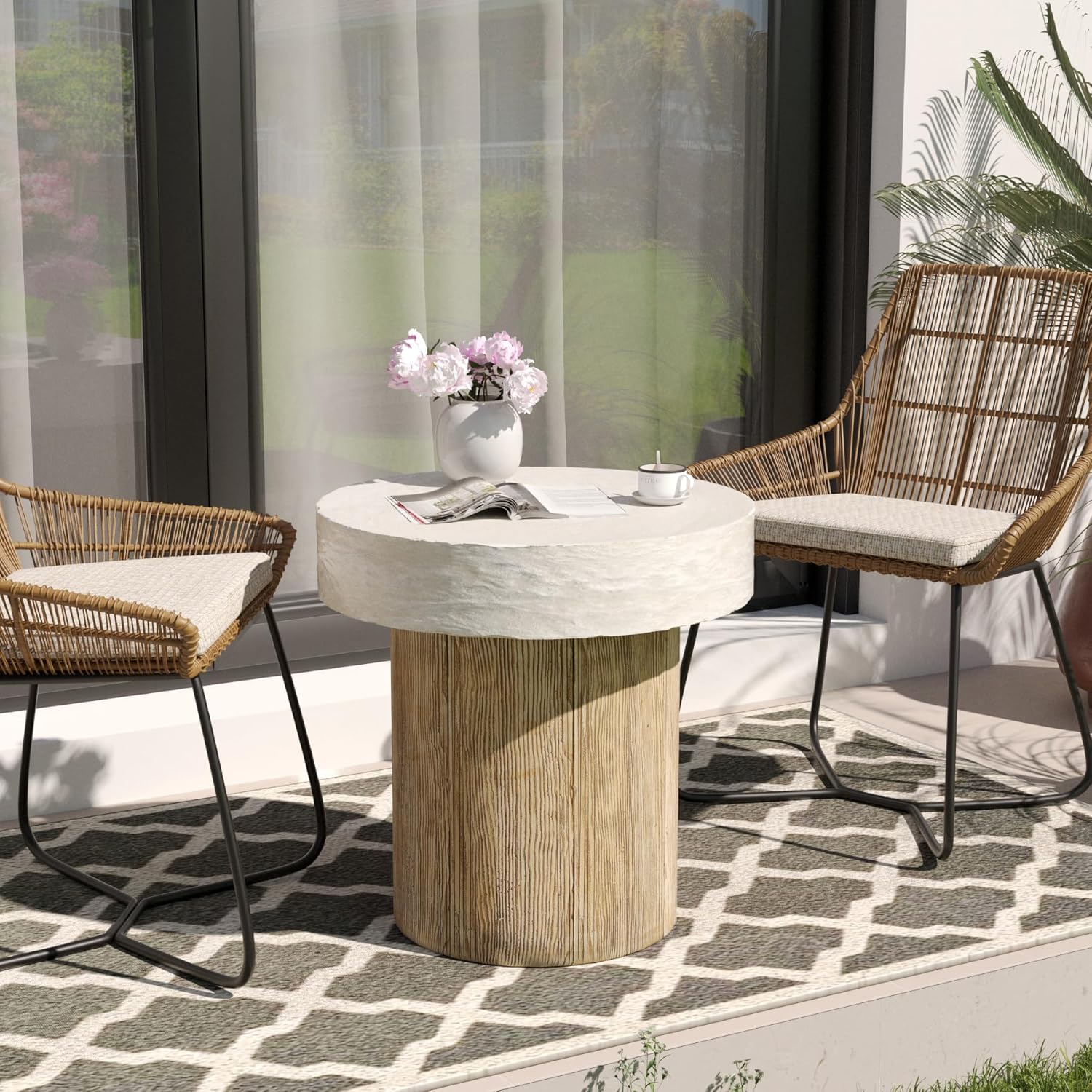 SUNBURY Outdoor Concrete Coffee Table, 20" W Patio Dining Table, Outdoor MgO Table Round in Antique Beige Coffee Table for Patio, Garden, Backyard