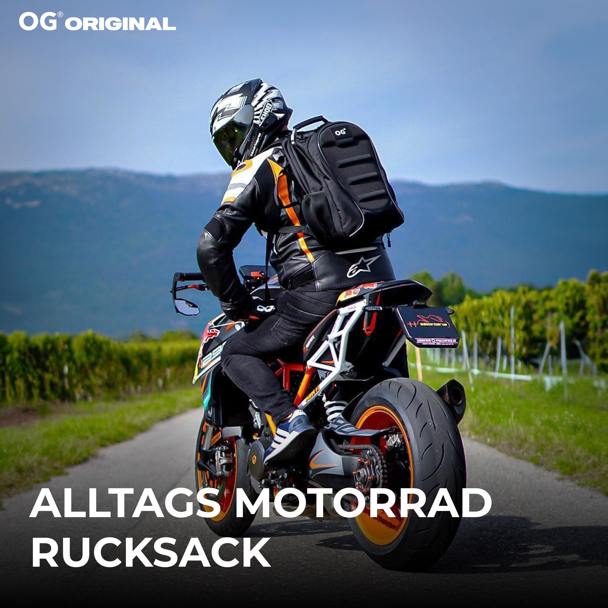 OG Original CityRunner Motorrad Rucksack, Wasserdicht Erweiterbar 30-35L, Helmtasche, Motorradfahrer, Helm-Trageriemen, Hohe Kapazität, Laptopfach, Reflektierend