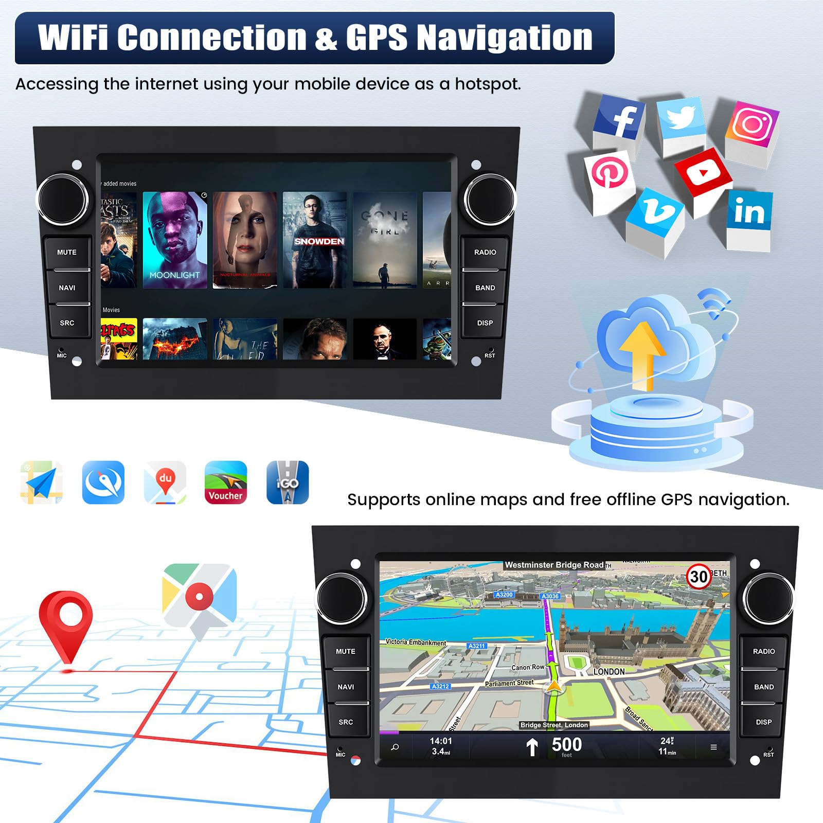 SIXTOP 2G+64G Android 13 Carplay Android Auto 2Din Radio für Opel Astra Antara Vectra Corsa Zafira Meriva Combo Autoradio Mit Bildschirm 7 Zoll mit Bluetooth FM RDS WiFi GPS EQ SWC Rückfahrkamera