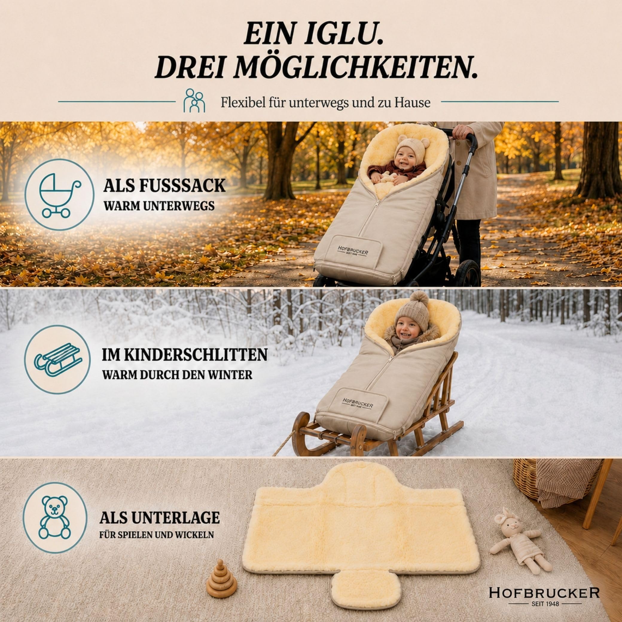 Hofbrucker seit 1948 Saco portabebés (piel de cordero) Iglu Beige Única